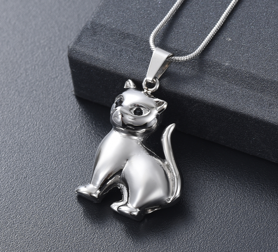 Pet Ashes Holder Necklace Stainless Steel Cremation Jewelry with Lovely Cat Pendant