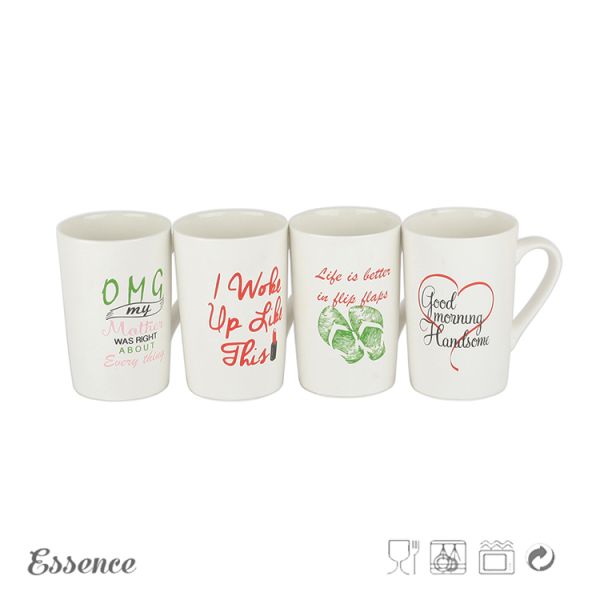 400ml Bone China Mugs , White Ceramic Coffee Mugs With Creative Logo Decal