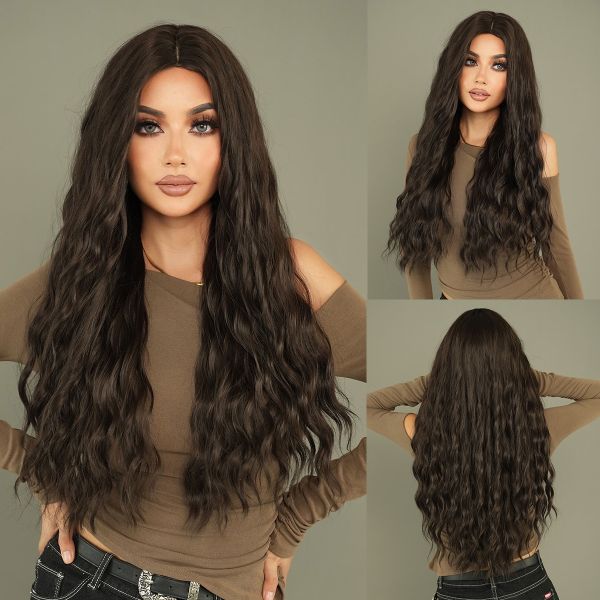 Fashion Long Deep Wave Hair Natural Black Synthetic Wigs For Women