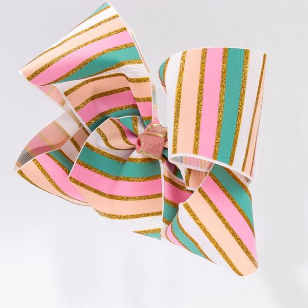 Baby Girls Use Glitter Hair Ribbon Stripe Patterned Double Face Style