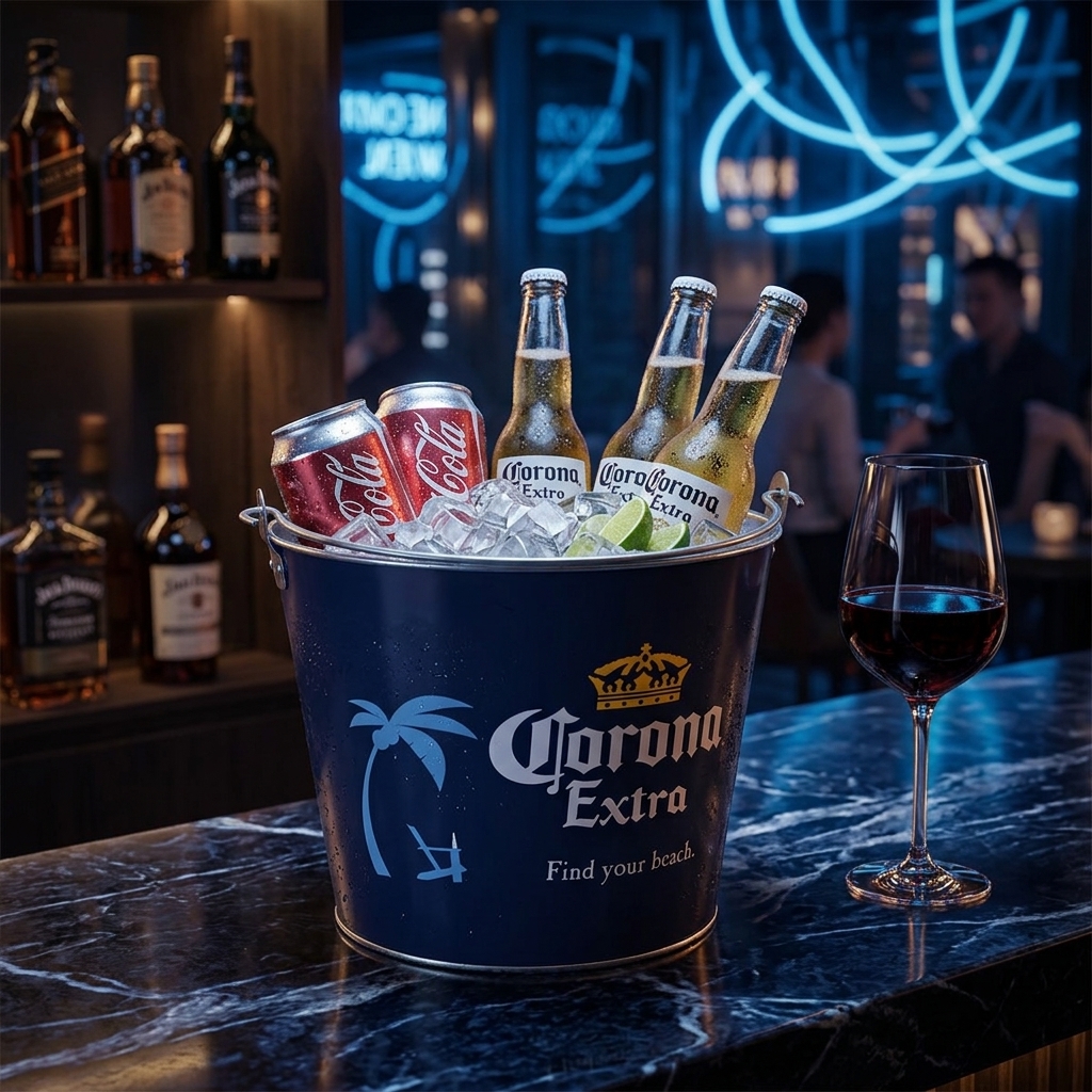 DADI 5L Round Metal Tin Ice Bucket with Glossy Finish and Offset Printed Custom Logo for 6 Bottles Beer