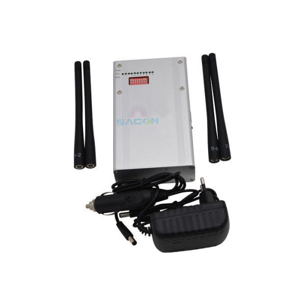 Handheld Digital Cell Phone GPS Jammer with 6.5w Output Power and 4 Antennas for 300-3000 Square Meters Jamming Range