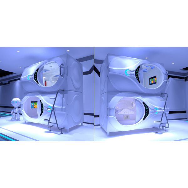 Black Patented Appearance Capsule Hotel Bed LED Lights Sliding Doors