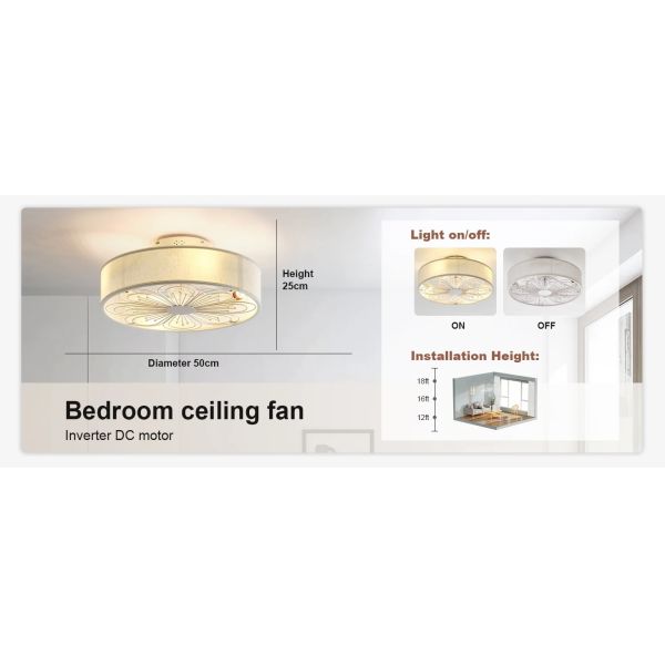 Indoor Remote Control 6-Speed living room 19 Inch Fabric Craft Ceiling Fan With Light (WH-CLL-60)