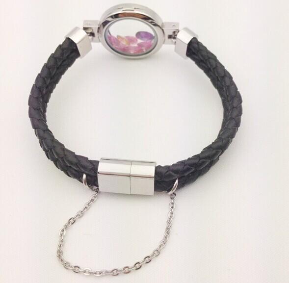 Tagor Jewelry New Stainless Steel Glass Round Magnetic Floating Charm Lockets Bracelets