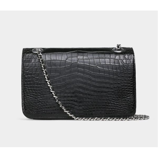 Authentic Crocodile Belly Skin Women Purse Genuine Alligator Leather Lady Flap Bag Silver Chain  Female Shoulder Bag
