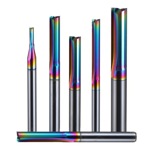 Manufacturer DLC Coating Cnc Router Tools Solide Carbide End Mill Wood Cutter Bit CNC 2 Flute  Straight Bit 6mm