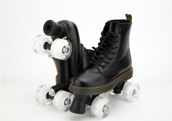 Combat Boot Quad Outdoor Roller Skate With Led 4 Wheels