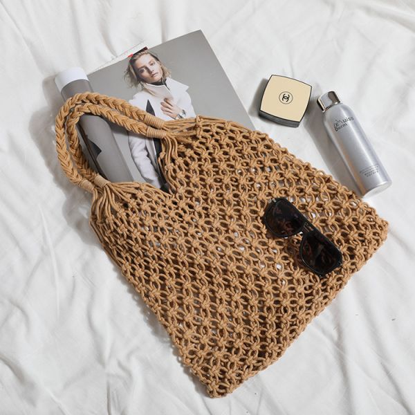 Polyester Lining Material 2024 Hand Crocheted Large Shopping Beach Tote Bag for Women