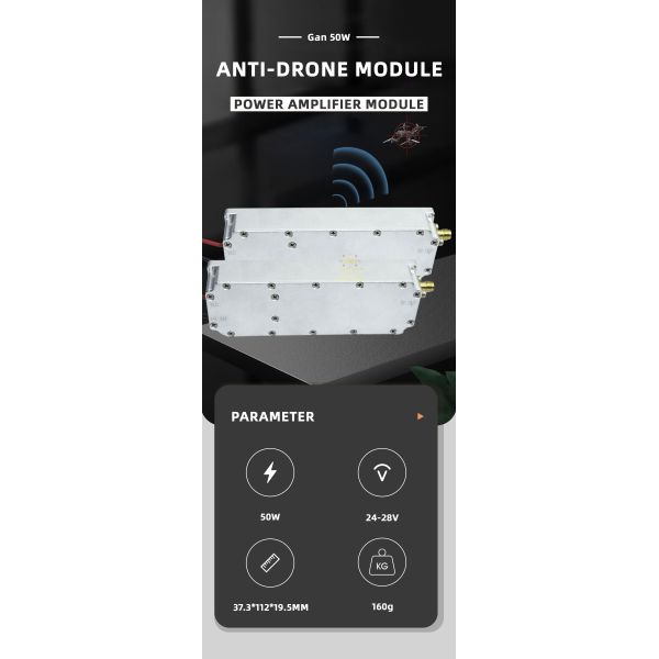 50W GaN RF Power Amplifier Module 428–438MHz | High-Power Anti-Drone Signal Jammer | FPV & UAV Long-Range Drone Defense, Compact Design, Efficient Heat Dissipation for Anti-Drone Systems