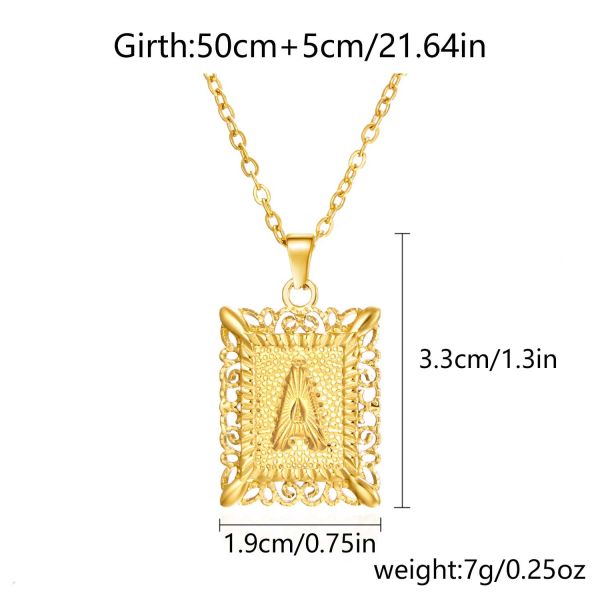 Fashion Letter Pendant Necklace Initial Stainless Steel Silver 18K Gold Initial Necklace Pendant Rectangle