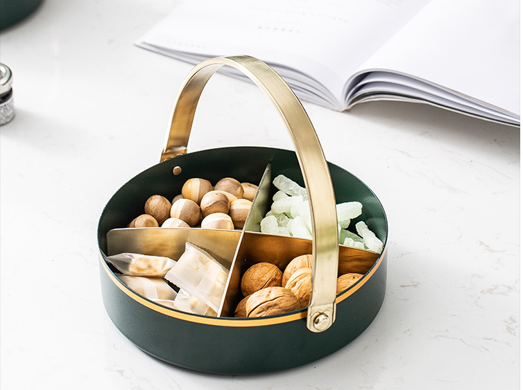 Anti Rust 16cm Diameter Steel Fruit Basket With Golden Handle