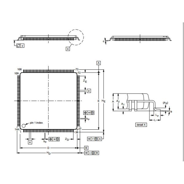  16/32-bit ARM microcontrollers; 128/256 kB ISP/IAP flash with 10-bit ADC LPC2214FBD144  QFP Integrated Circuit Chip