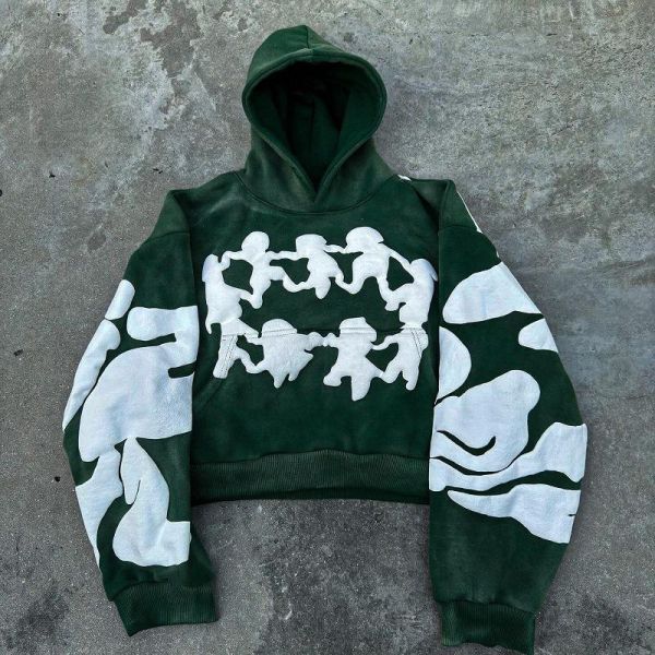 Streetwear French Terry Cropped Pullover Hoodie Men Custom Puff Print Design