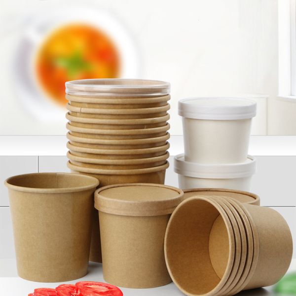 16OZ 26oz Kraft Take Away Eco Friendly Disposable Food Containers Biodegradable Soup Cups