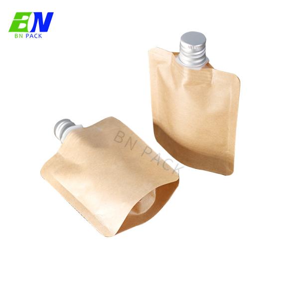 Waterproof Kraft Paper Stand Up Pouch With Spout Packaging Spout Pouch For Liquid Packaging