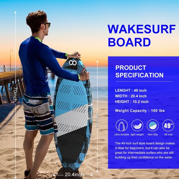 49'' Wakesurf Board Glass Stand Up Paddle Board Surfboard Blue Applicable People Unisex