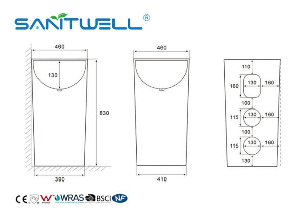 Standard Size Floor Standing Hand Wash Basin With Pedestal Solid Surface 460 * 460 * 830mm