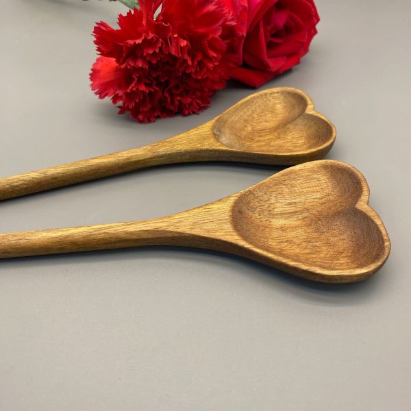 wooden heart shaped salad spoon