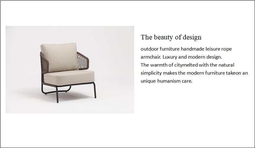 Diseño moderno de lujo Sofá de aluminio para exteriores Sofá de un solo asiento Rattan Jardín Patio Muebles Tejer Cuerdas Sofá de jardín Silla