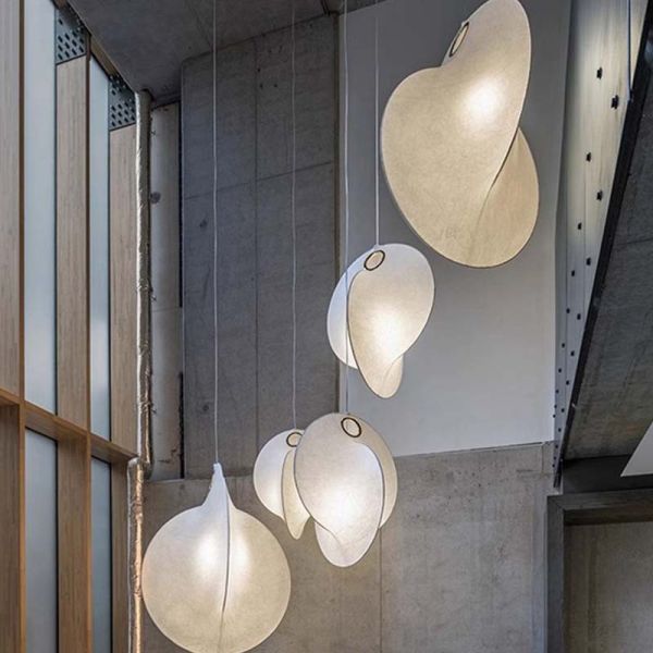 Lámpara de colgante LED de seda blanca simple para decoración de interiores Villa y hotel Escaleras lámparas de candelabros y colgante Luces de colgante modernas