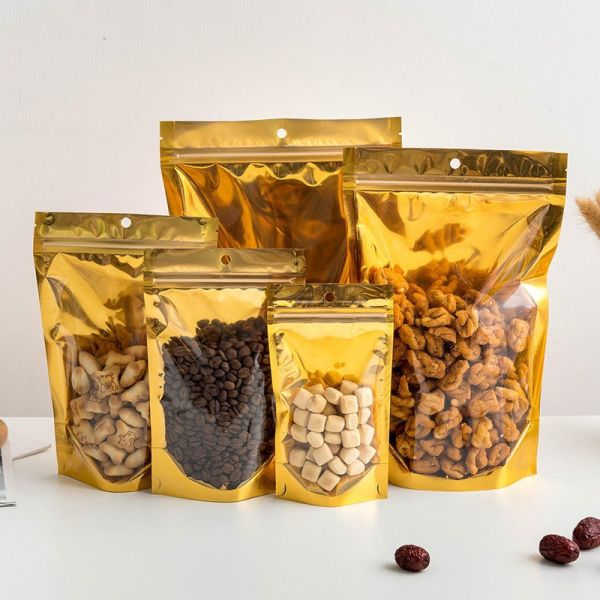 Silver Foil Mylar PE Bags with Clear Window Resealable Stand up Ziplock Pouch for Food Storage Smell Proof