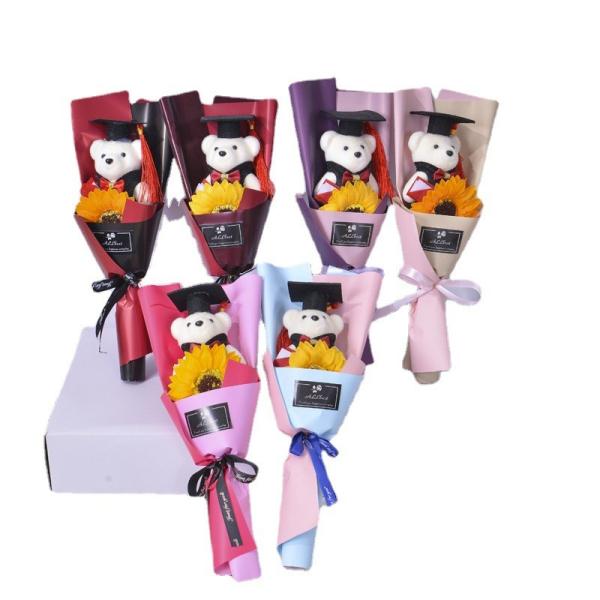 Bear Graduation Bouquet Doctor Bear Doll Male and Female Cartoon Doll Bouquet School Activity Gift 15x35cm Multiple Color