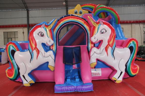 Unicorn Icastle Jump House With Slide Double Play Bounce House Pvc Material
