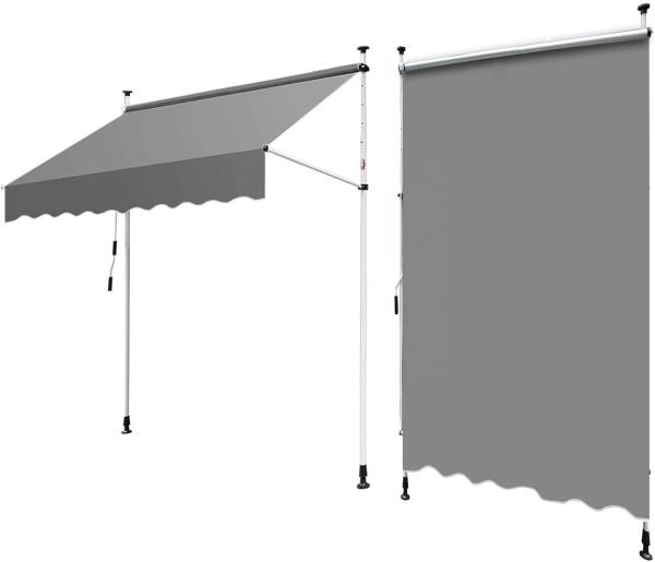 Clamp Awning 250 X 130 CM, Dark Grey, Patio Canopy Sun Protection, Height