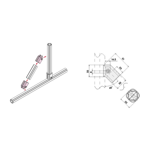 ADC12 Алюминиевый трубный фитинг AL-3 45-градусная внешняя крепежная опора