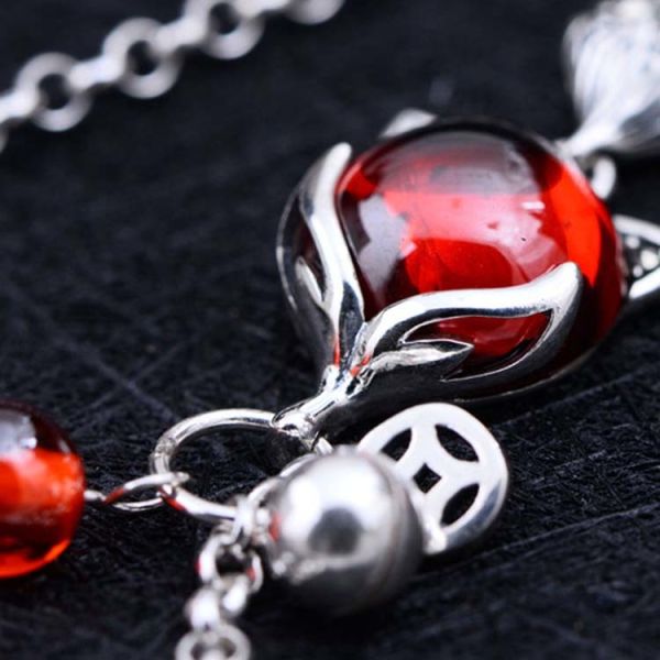 925 Silver Synthetic Garnet Fox Charm Silver Bead Link Bracelets (B2018041108)