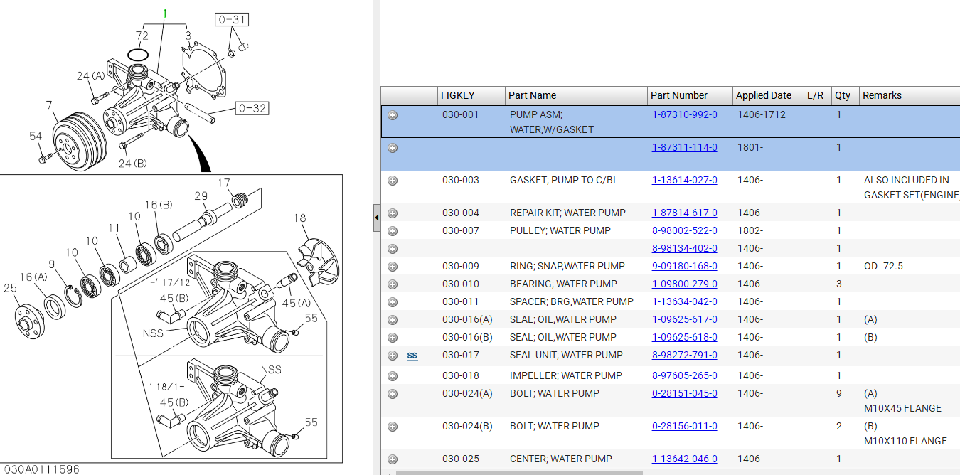 6UZ1 Engine Isuzu Water Pump 6 Cylinder 1873109920 For Excavator