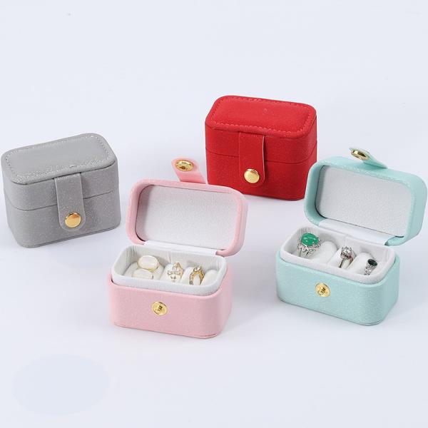 Mini PU Leather Ear Stud Ring Storage Box Jewelry Holder With Button Closure