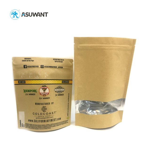 Heat Sealable Dry Food Packaging Bags Kraft Paper Ziplock Bags With Round Window