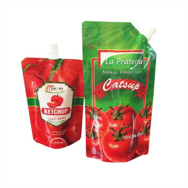 ECO Friendly Custom Printed Tomato Ketchup Chilli Sauce Pouch Packaging with Spout Food Stand up Pouch Custom Size Accepted