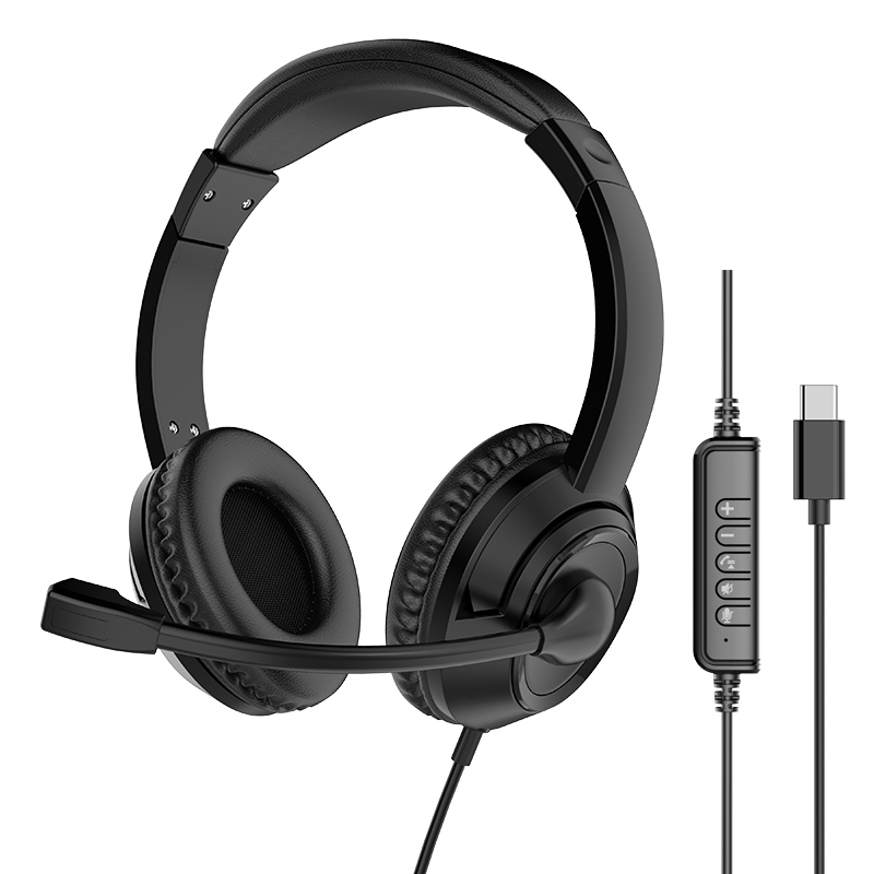 JTY-1026Wired Call Center Headset with  Microphone, 3.5mm/USB/Type‑C Multi‑Interface Over‑Ear Headphone, Volume Control Wired Headset for Office Conference Online Class Home Work,OEM/ODM customization