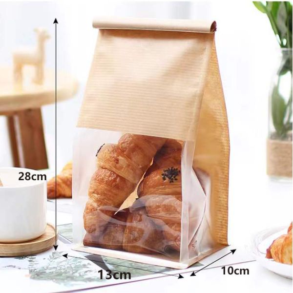 Kraft Paper Food Zipper Packaging Bag Paper Bread Loaf Bag with Clear Window