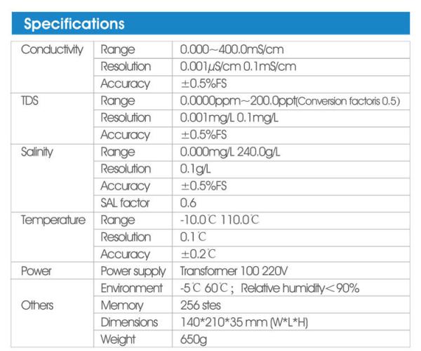 Compact and Durable CON500 Benchtop Conductivity TDS Salinity Meter for Water Testing