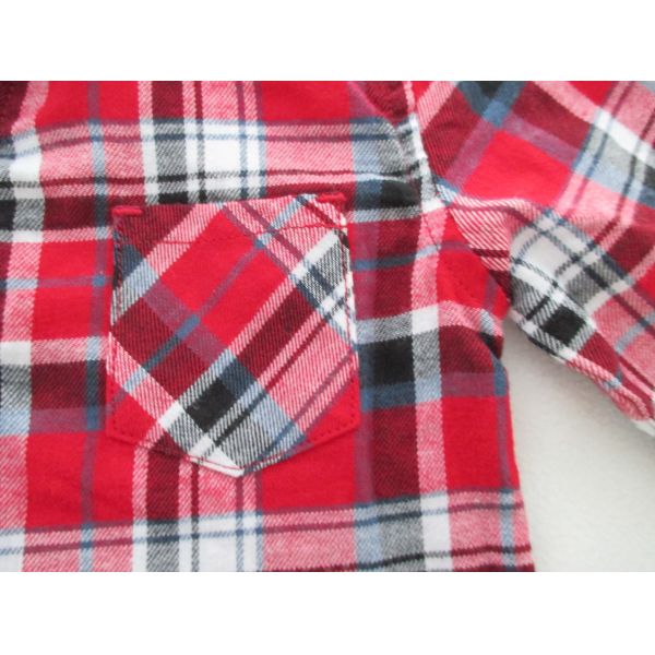 Engraved Cap Snap Baby Girl Tees Woven Yarn Check Shirt