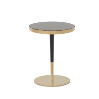 Sala de estar pequena mesa de aço inoxidável mesa de lado com brilhante brilhante ouro preto vidro superior perna de metal
