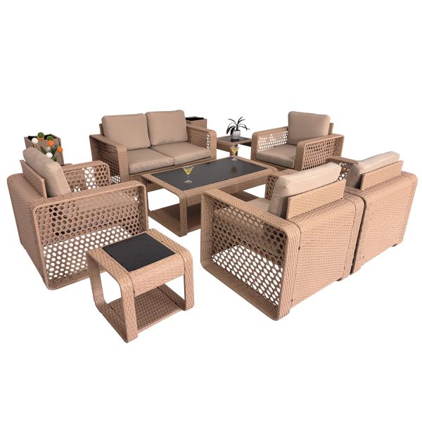 2026 Hot Sale PE Rattan Sofa Set Indoor Outdoor Garden Furniture Multi Person Leisure Conversation Table and Chairs