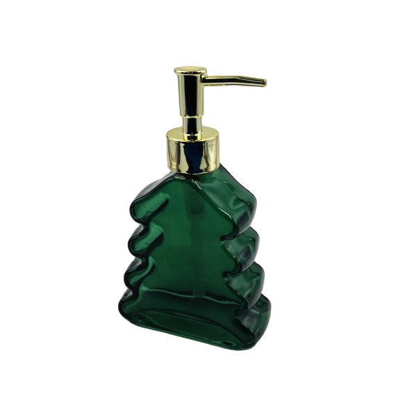 Dispensador de sabão de banho verde Dispensador de loção de vidro Dispensador de sabão de banho em forma de árvore BSCI Dispensador de sabão de vidro Golden Pump Head