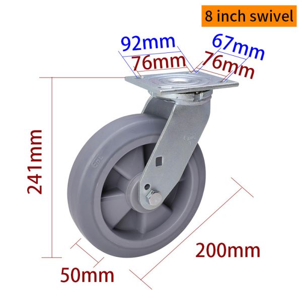 Grey Heavy Duty Casters 8 Inch Industrial Castor Wheels 200mm 738-56