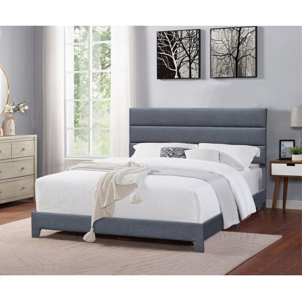 Grey Upholstered Bed Manufacturer Full Size Linen High Headboard