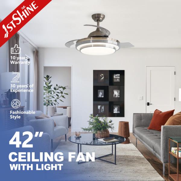 Retractable Blades LED Ceiling Fan with Remote Control and 42 Inch Acrylic Lampshade