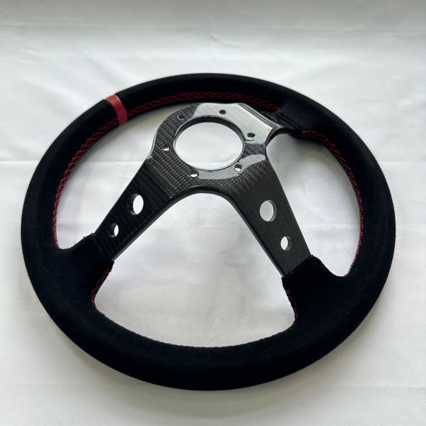 Carbon Fiber Drift Steering Wheel Universal Black Suede With Red Stitching