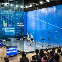 Terrain de squash panoramique bleu double, 9750mm X 7620mm, choix idéal pour les compétitions