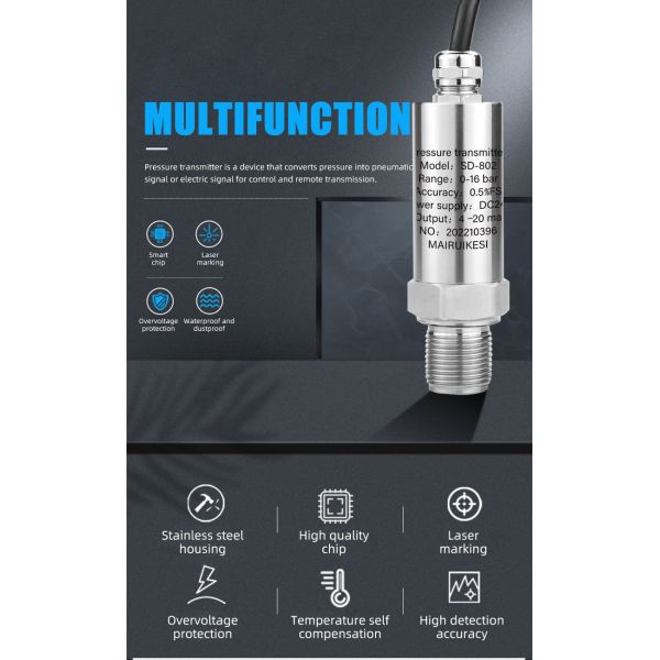 Liquid Small Pressure Sensor Transmitter 4-20mA 304 Stainless Steel Precision ±0.5%FS