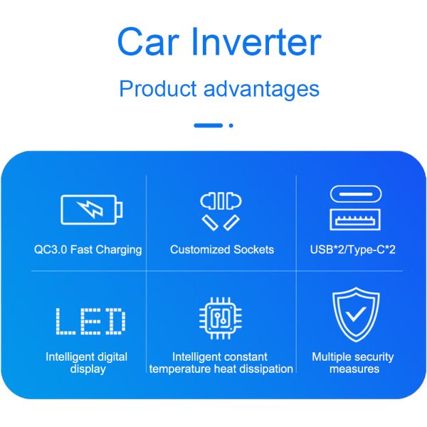 200W Car Power Inverter with LCD Display & Dual Cigarette Lighter Plugs, 2 USB Ports and AC Outlet, 12V to 220V Modified Sine Wave