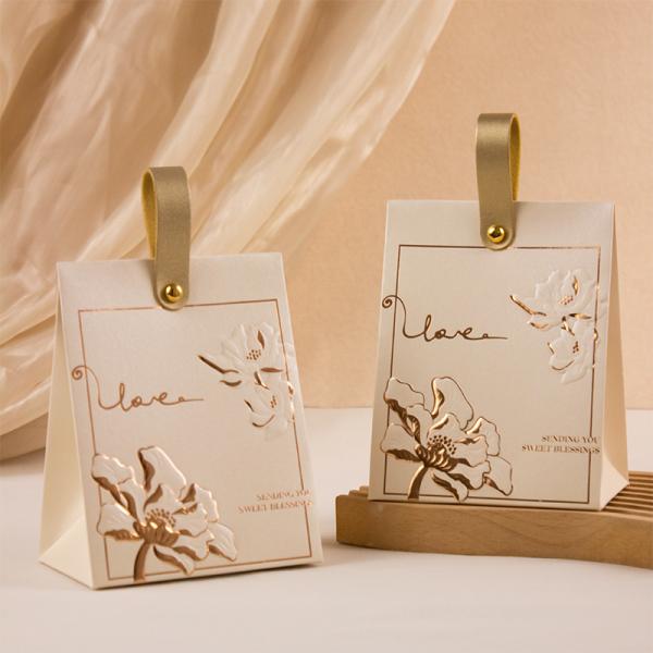 New Rose Pattern White Folding Candy Box Retro Elegant Portable Bow Party Gift Box